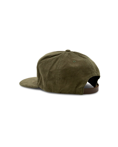 Brushstroke Hat in Olive with Embroidered Birdwell, Back View