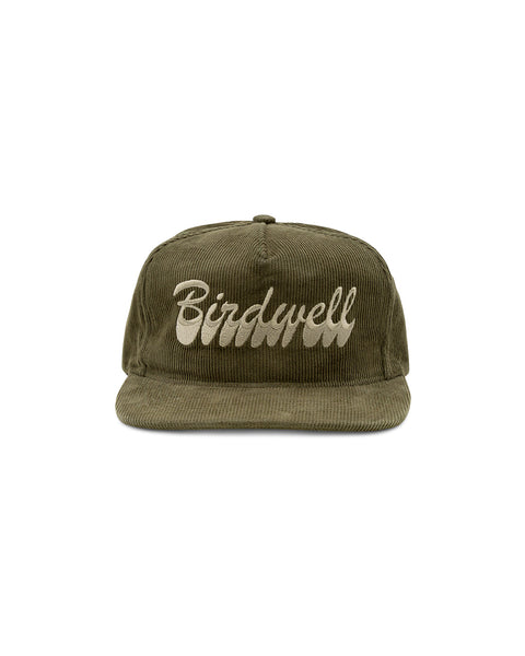Brushstroke Hat in Olive with Embroidered Birdwell, Front View
