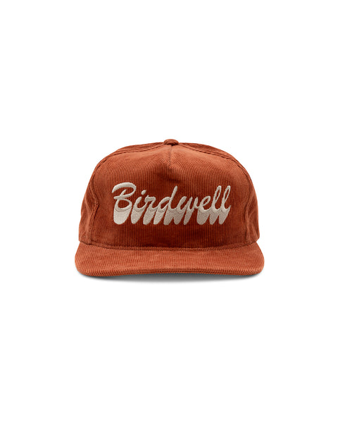 Brushstroke Hat in Rust with Embroidered Birdwell, Front View