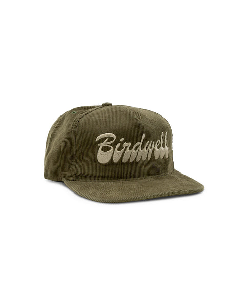 Brushstroke Hat in Olive with Embroidered Birdwell, Side View