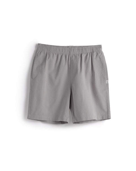 light grey short with elastic waistband and small birdwell tag on right leg on white background