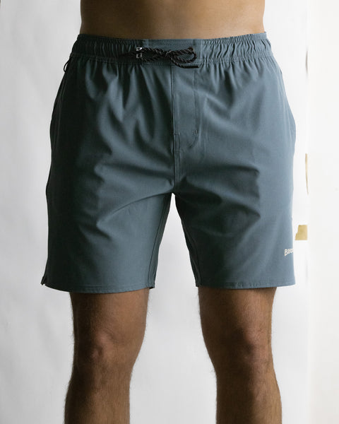Model wearing the Wright Lined Short, front view.
