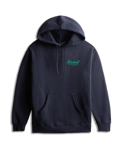 Front of navy hoodie with Screenprint of 